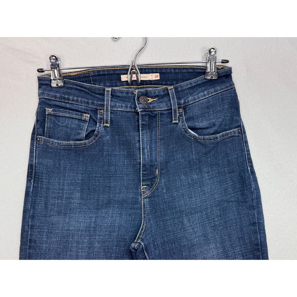 Levi's 712 High Rise Skinny blue denim jeans stretch raw hem 5 pocket Sz 28 - Picture 3 of 8